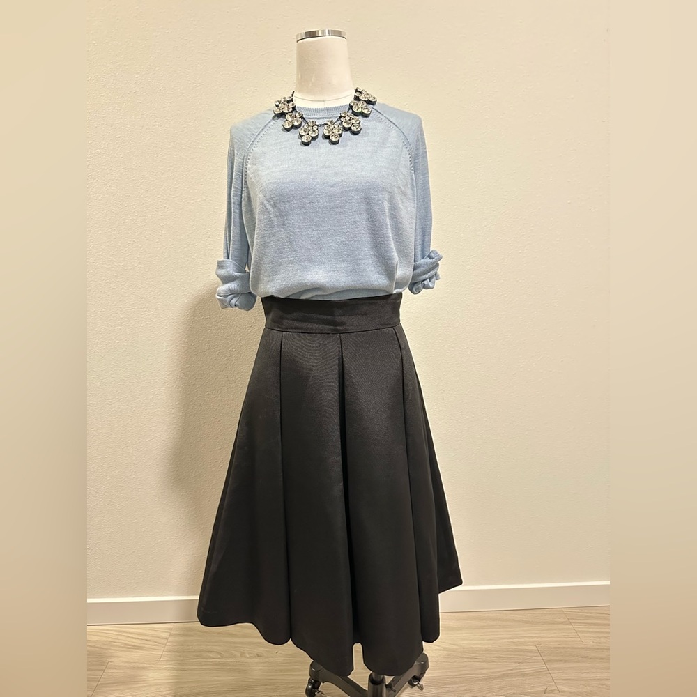 ELIZA J Women’s Black Midi Skirt with Tulle Underlay and Pockets